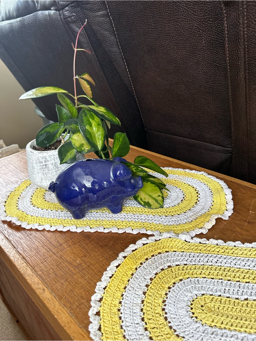Vintage Yellow and White oval Doilies (two) Cottagecore/grannycore